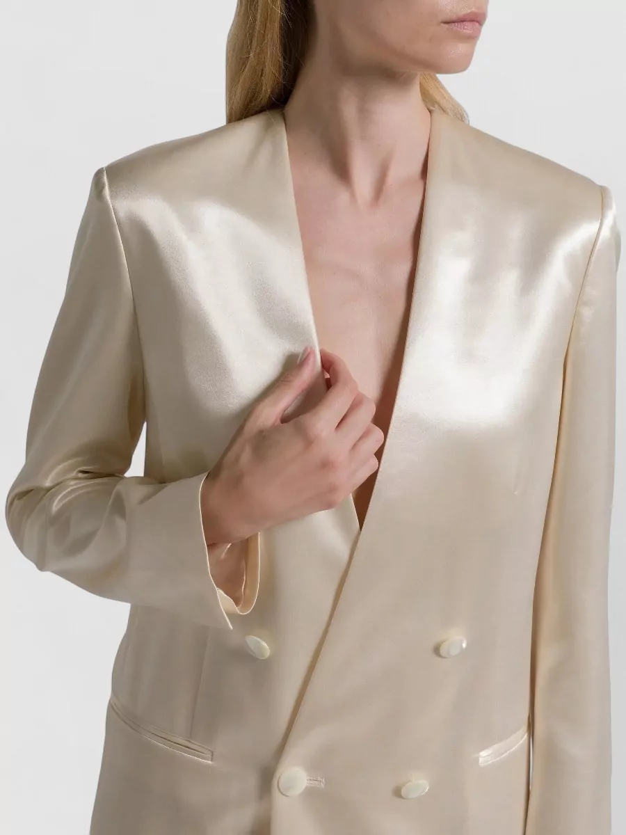 Alberta Ferretti Longline Jacket Satin Finish Notched Lapels