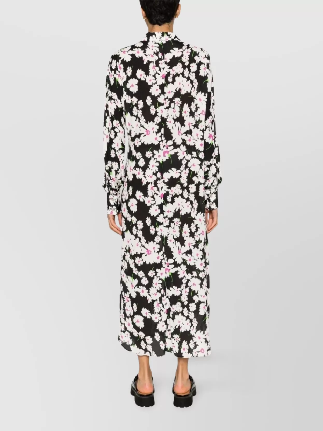 Msgm Floral Long Sleeve Dress With Waist Tie