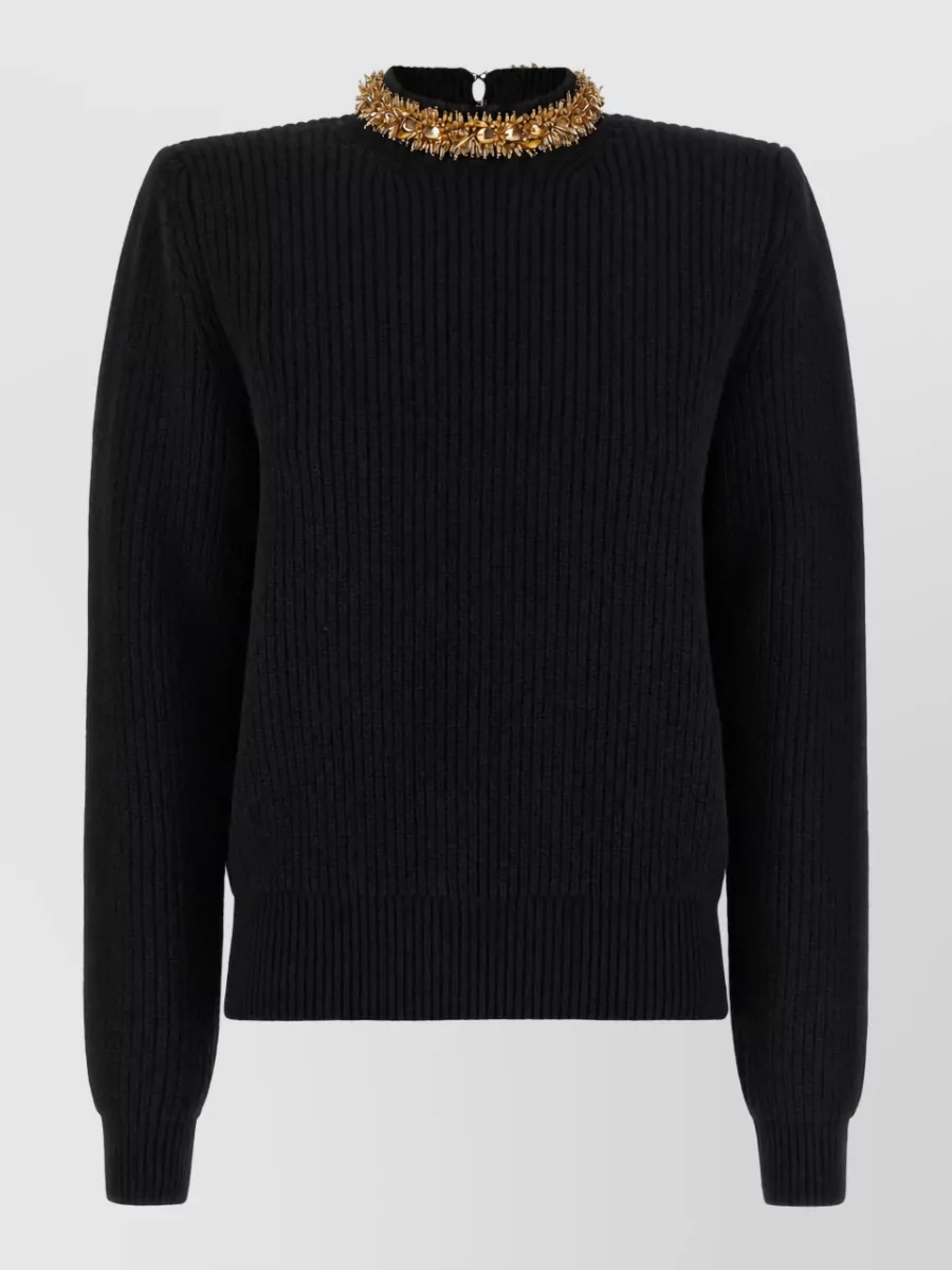 Balmain Cashmere virgin wool ribbed high neck embellished sweater