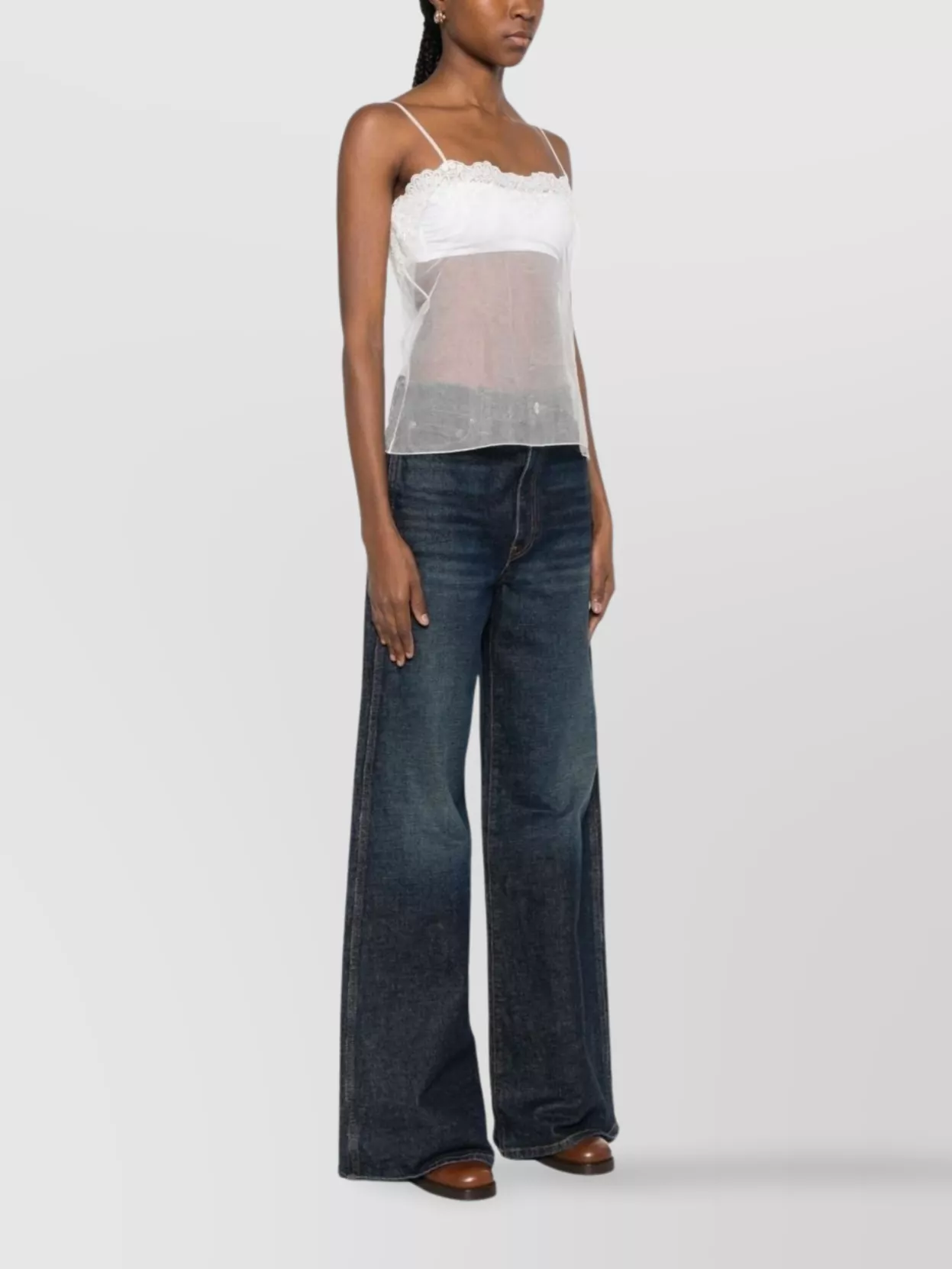 Chloé Sheer Lace Top Spaghetti Straps In White