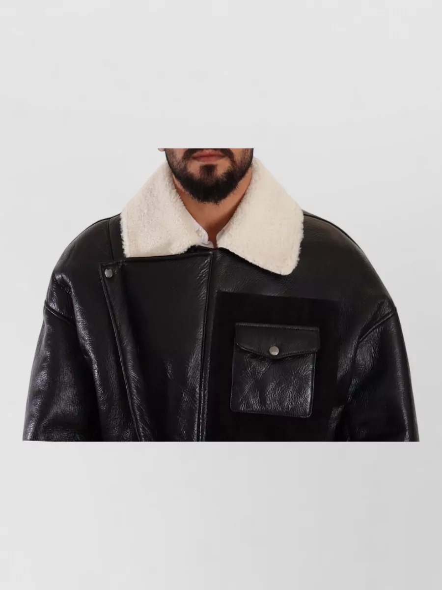 Dolce&Gabbana Lambskin Leather Shearling Biker Coat