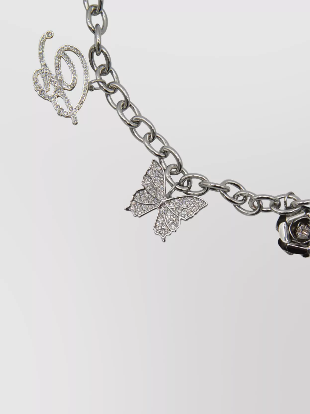 Blumarine Butterfly Initial Rose Charm Chain Belts In Metallic
