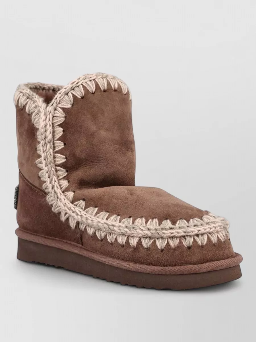 Mou sheepskin crochet trim slippers