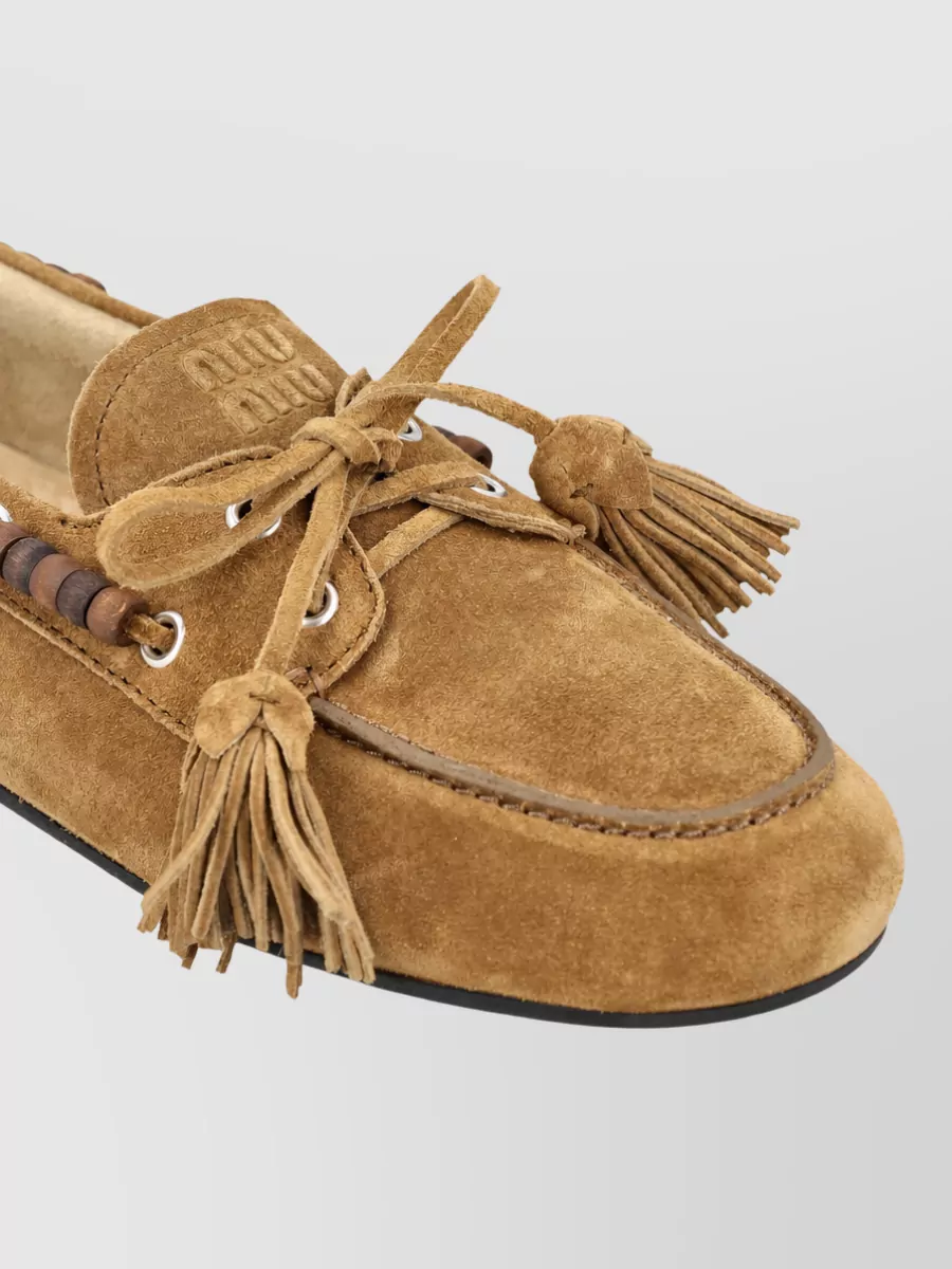 Miu Miu Leather Tassel Moccasins