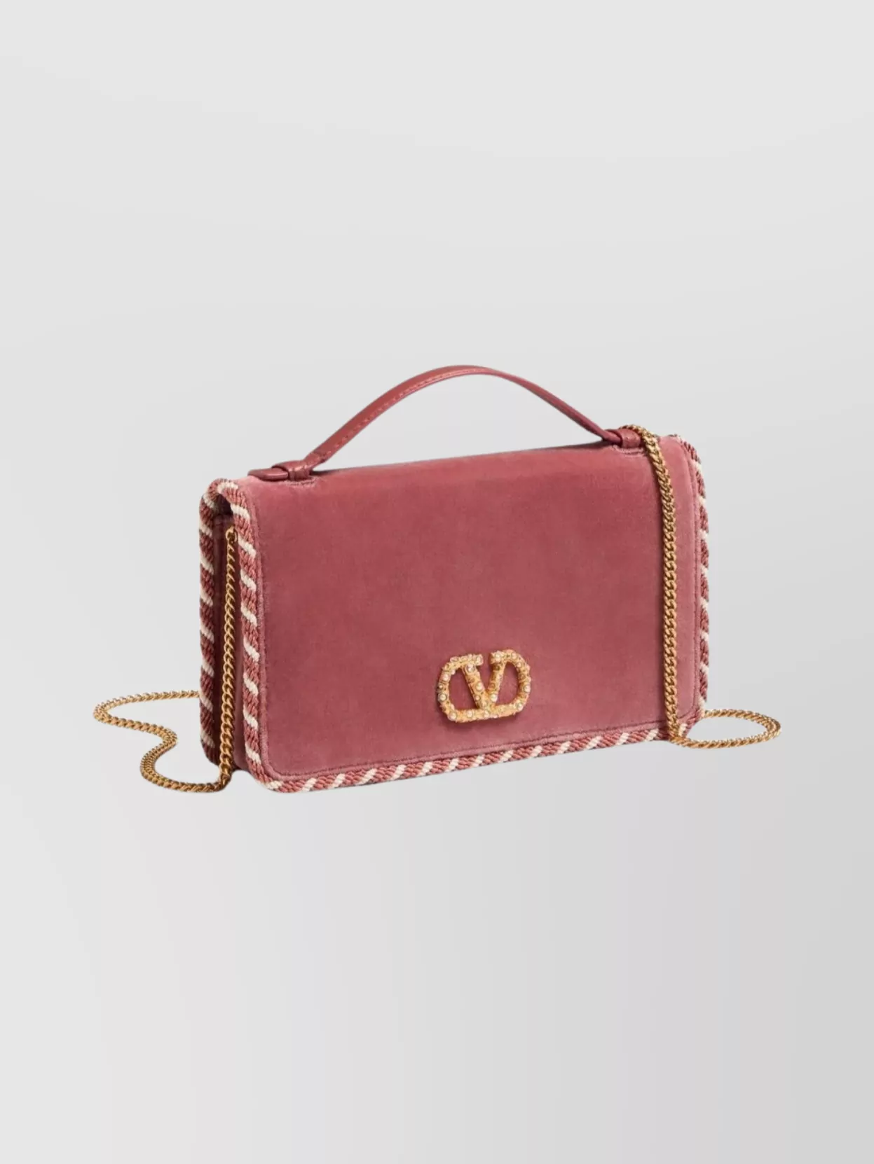Valentino Vlogo Signature Velvet Chain Wallet With Jewel Logo