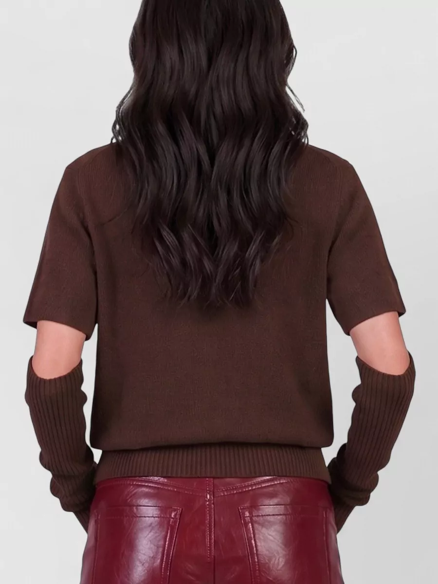 Federica Tosi Wool Cashmere Ribbed High Neck Short Sleeve Sweatshirt