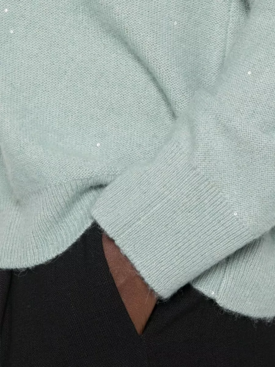 Fabiana Filippi Wool Silk Cashmere Alpaca Sequin Embellished Ribbed Trim Sweater