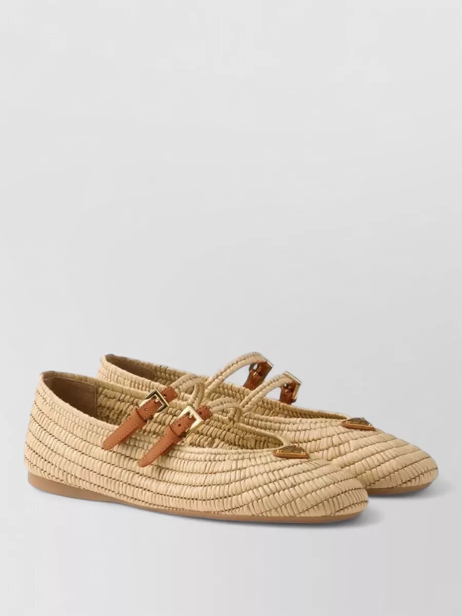 Prada Raffia Crochet Ballerina Shoes