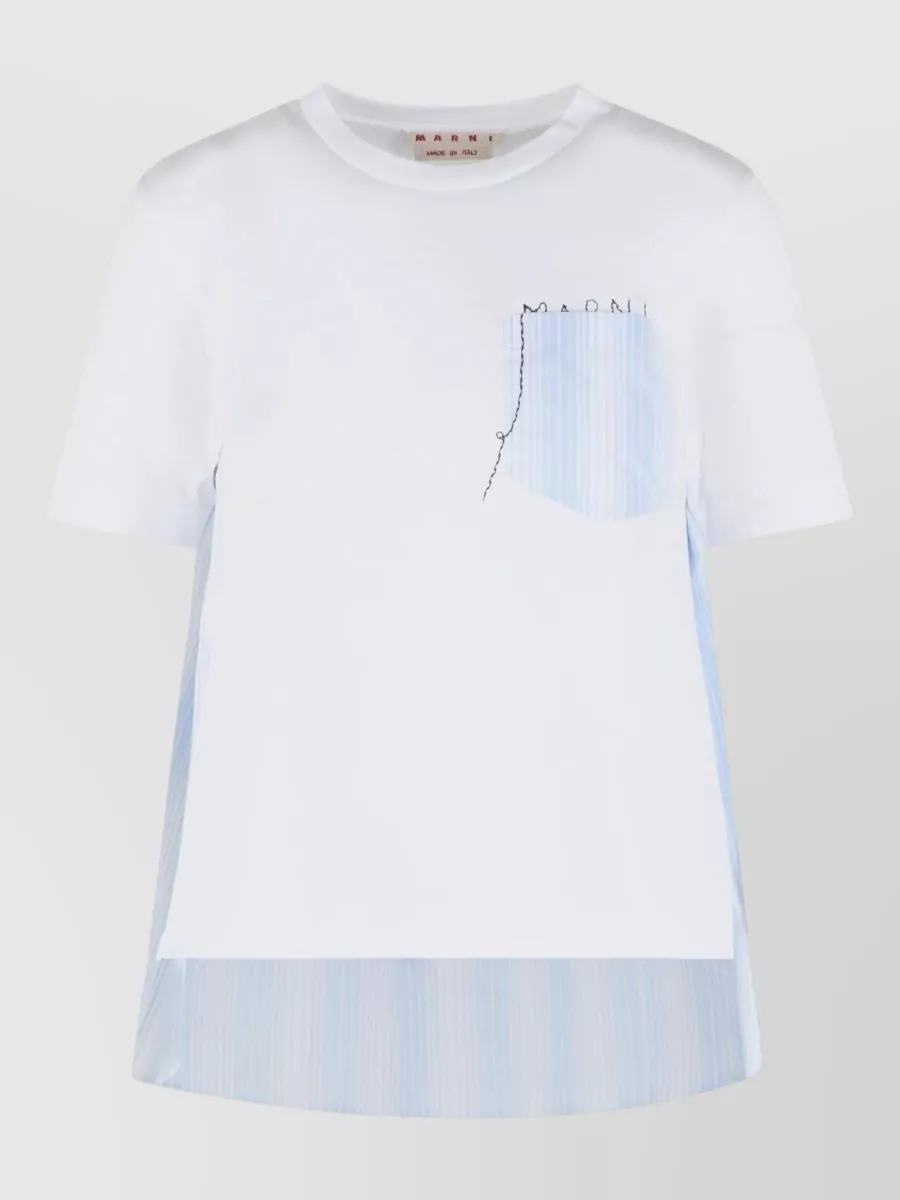 Marni striped cotton ribbed-crew-neck short-sleeve asymmetric-hem t-shirt