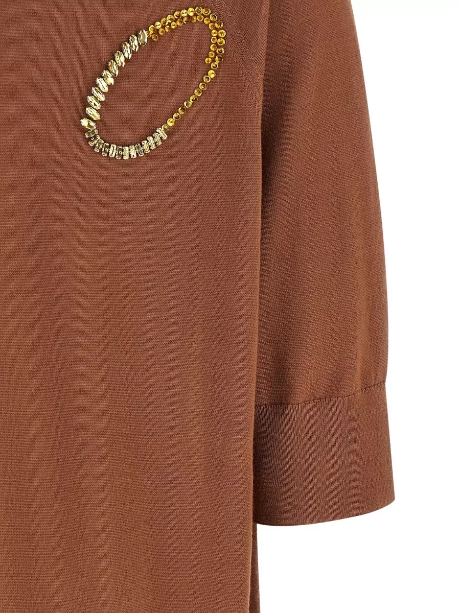 Dries Van Noten Merino Wool Embellished Short-Sleeve Crew-Neck Sweater