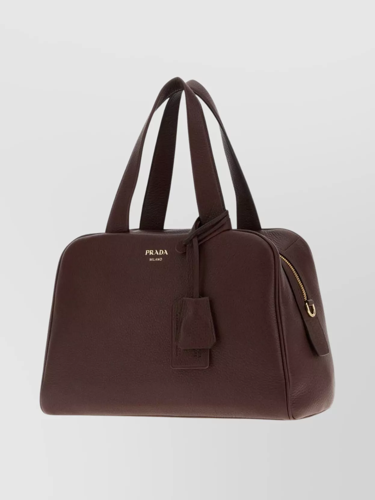Prada Leather Handbag With Top Handles And Luggage Tag