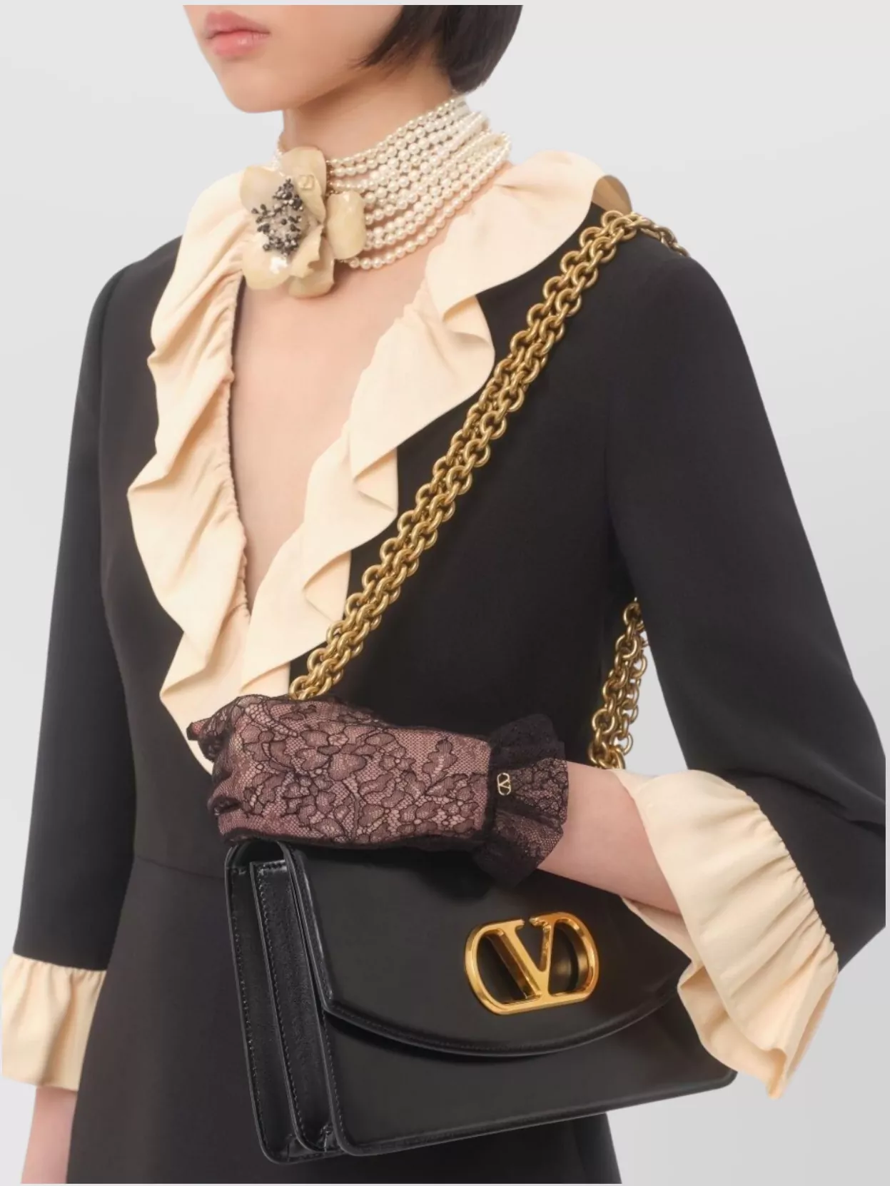 Valentino Short Dress With Ruffle Trim And Cuffs