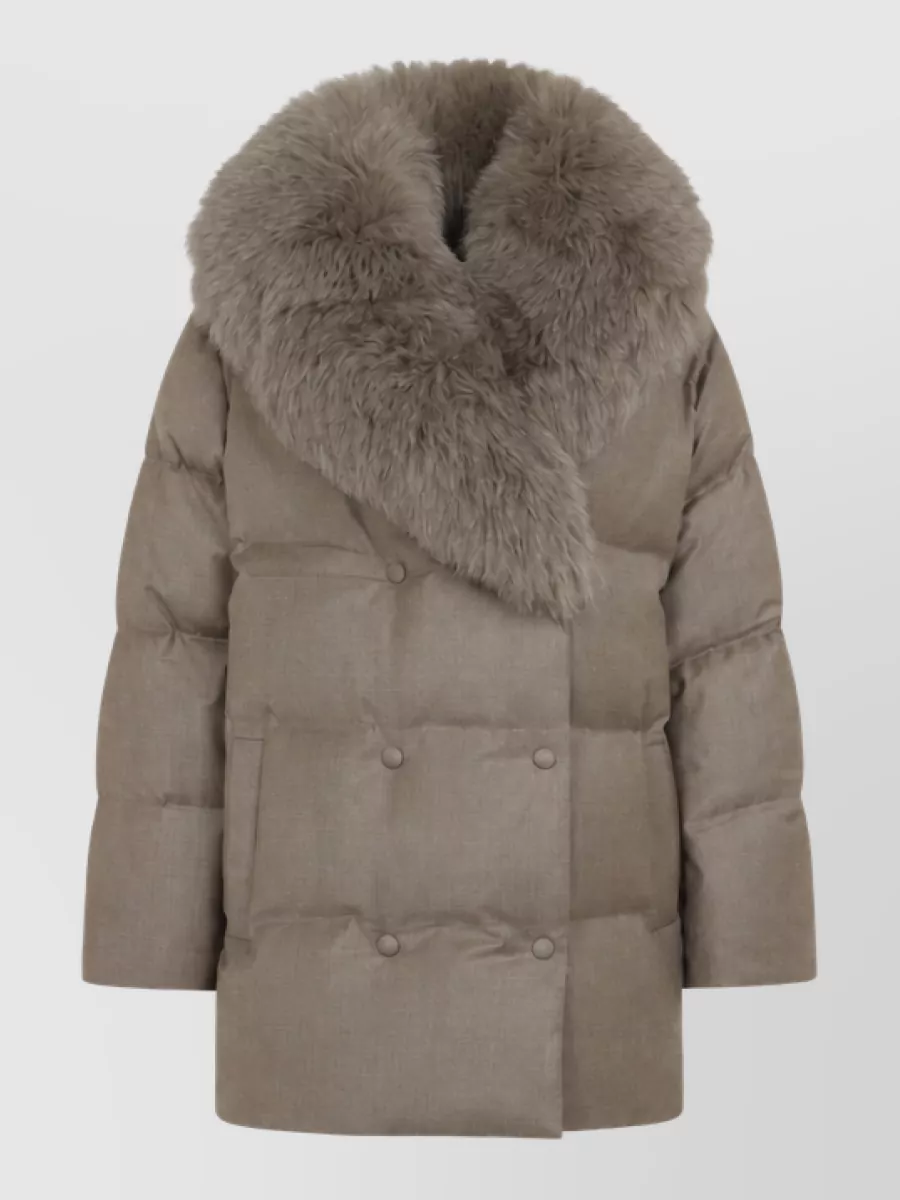 Yves Salomon Wool silk double-breasted belted quilted puffer jacket