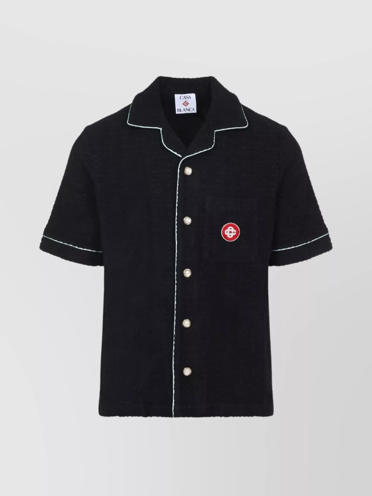 Casablanca Black Shirt With Classic Lapels And All-over Embossed Monogram In Blue