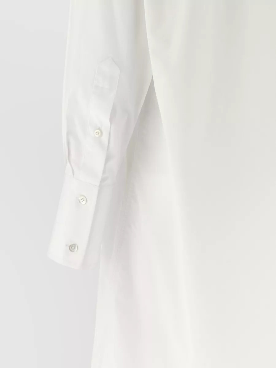 Maison Margiela Cotton Poplin V-Neck Raw-Edge Long-Sleeve Mini Shirt Dress