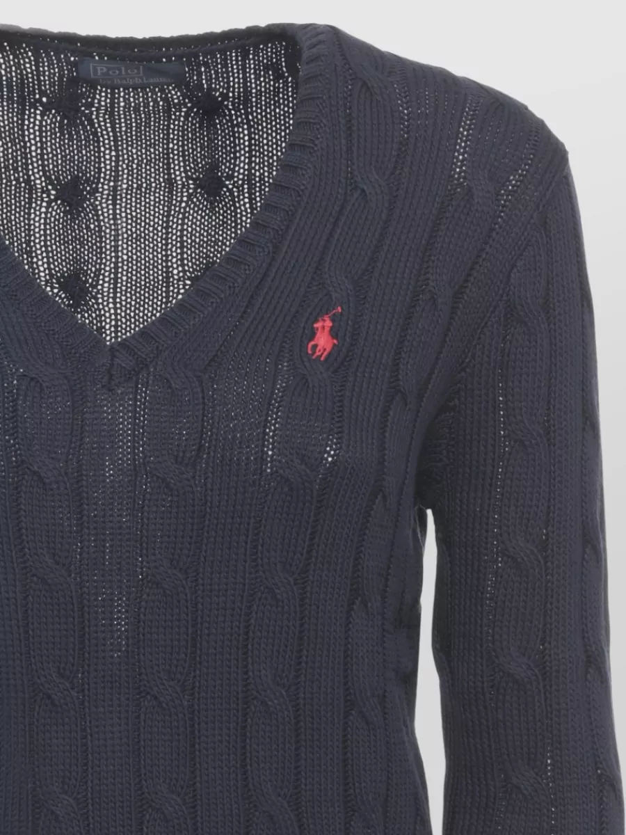 Ralph Lauren Cable Knit Cotton Sweater V Neck