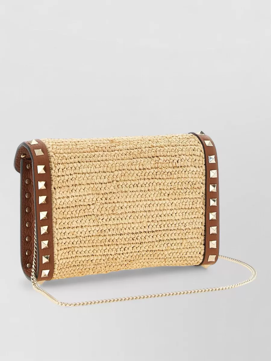 Valentino Garavani Rockstud Spike Mini Straw Clutch Bag