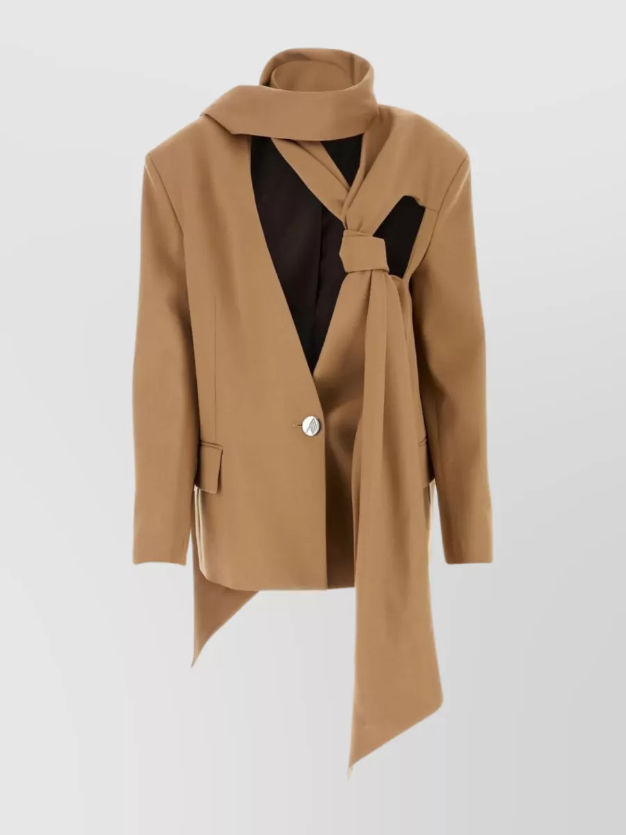 Shop Attico Axel Blazer With Asymmetrical Hem And Structured Shoulders In Brown