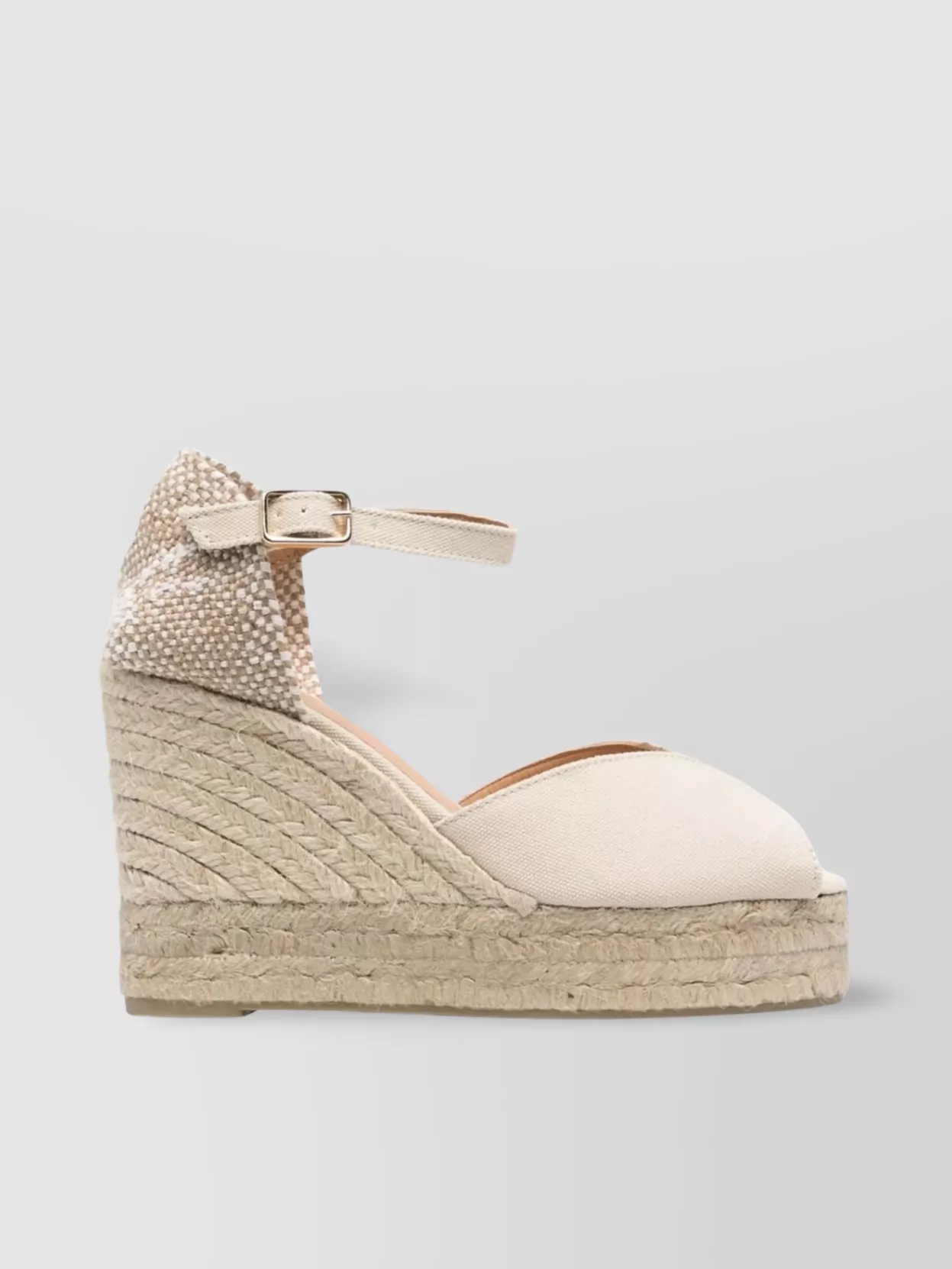 Shop Castaã±er Leather Peep-toe Wedge Espadrilles