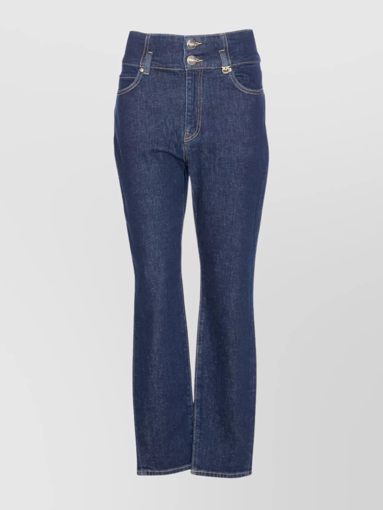 Pinko Trousers Featuring Contrast Stitching And High Waist In Blue