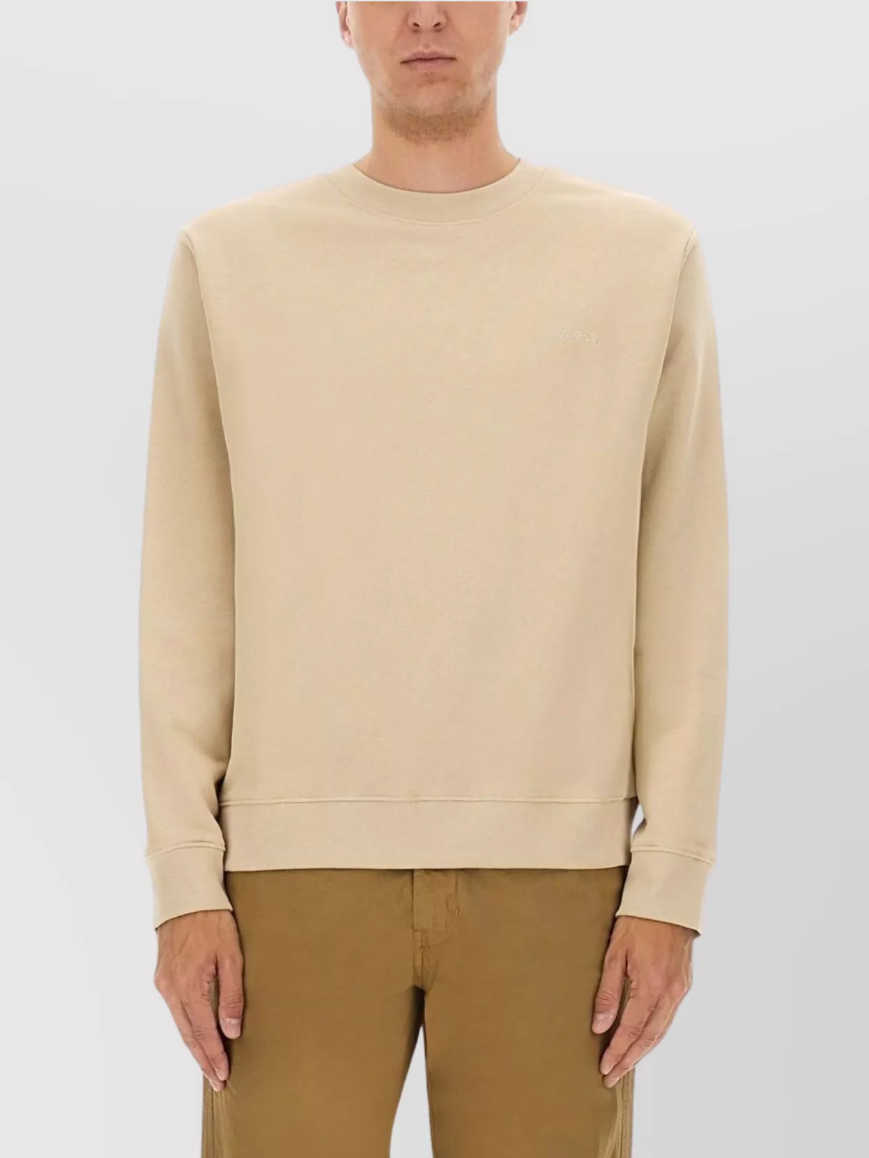 Apc Timeless Crewneck Sweater With Ribbed Details In Neutral