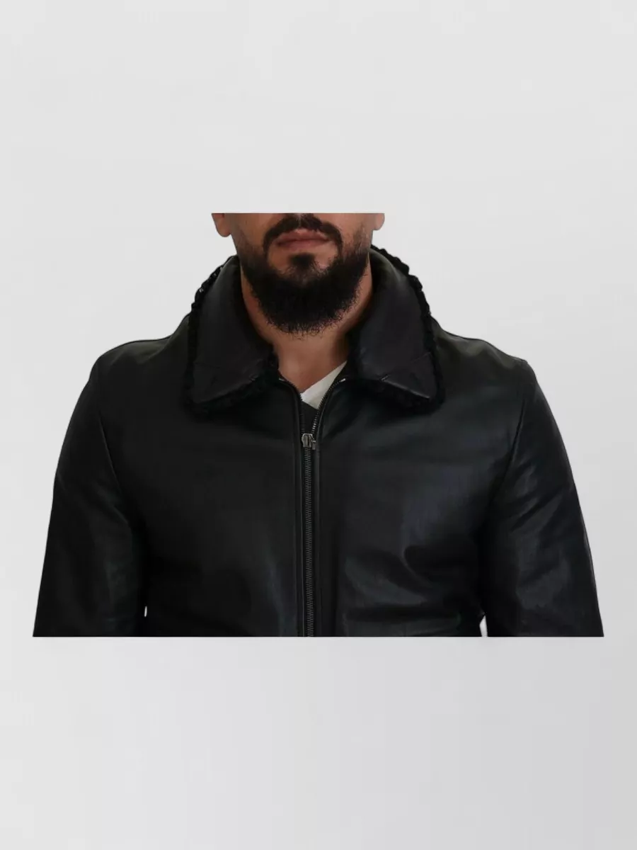 Dolce&Gabbana Leather Shearling Collar Bomber Jacket