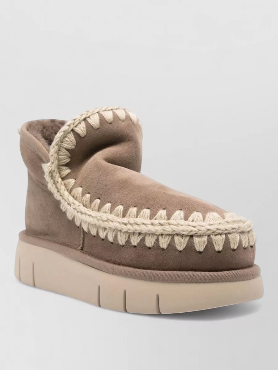 Mou Shearling Lined Ankle Slippers In Brown