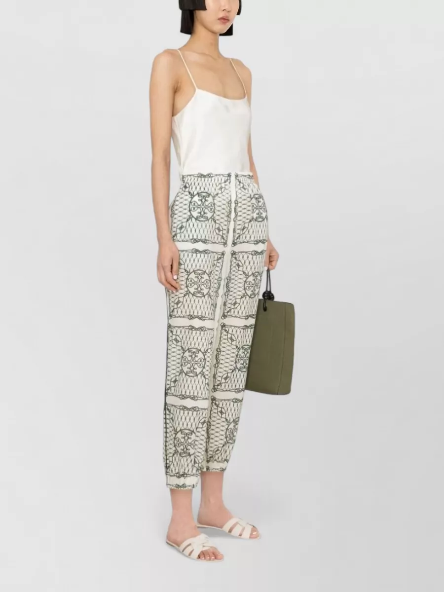 Tory Burch Printed Cotton Mid-Rise Tapered Trousers