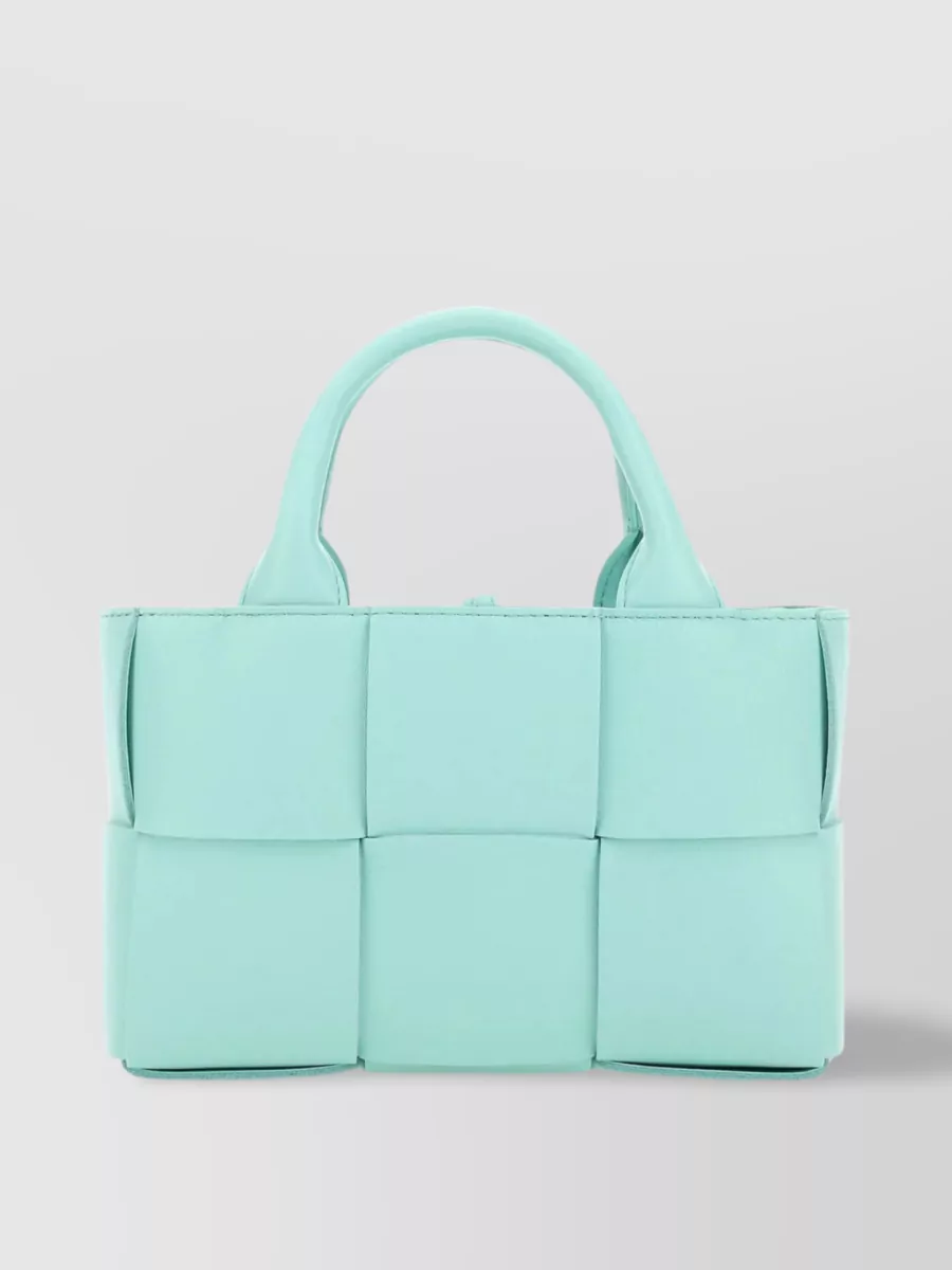 Shop Bottega Veneta Adjustable Strap Leather Arco Handbag In Cyan