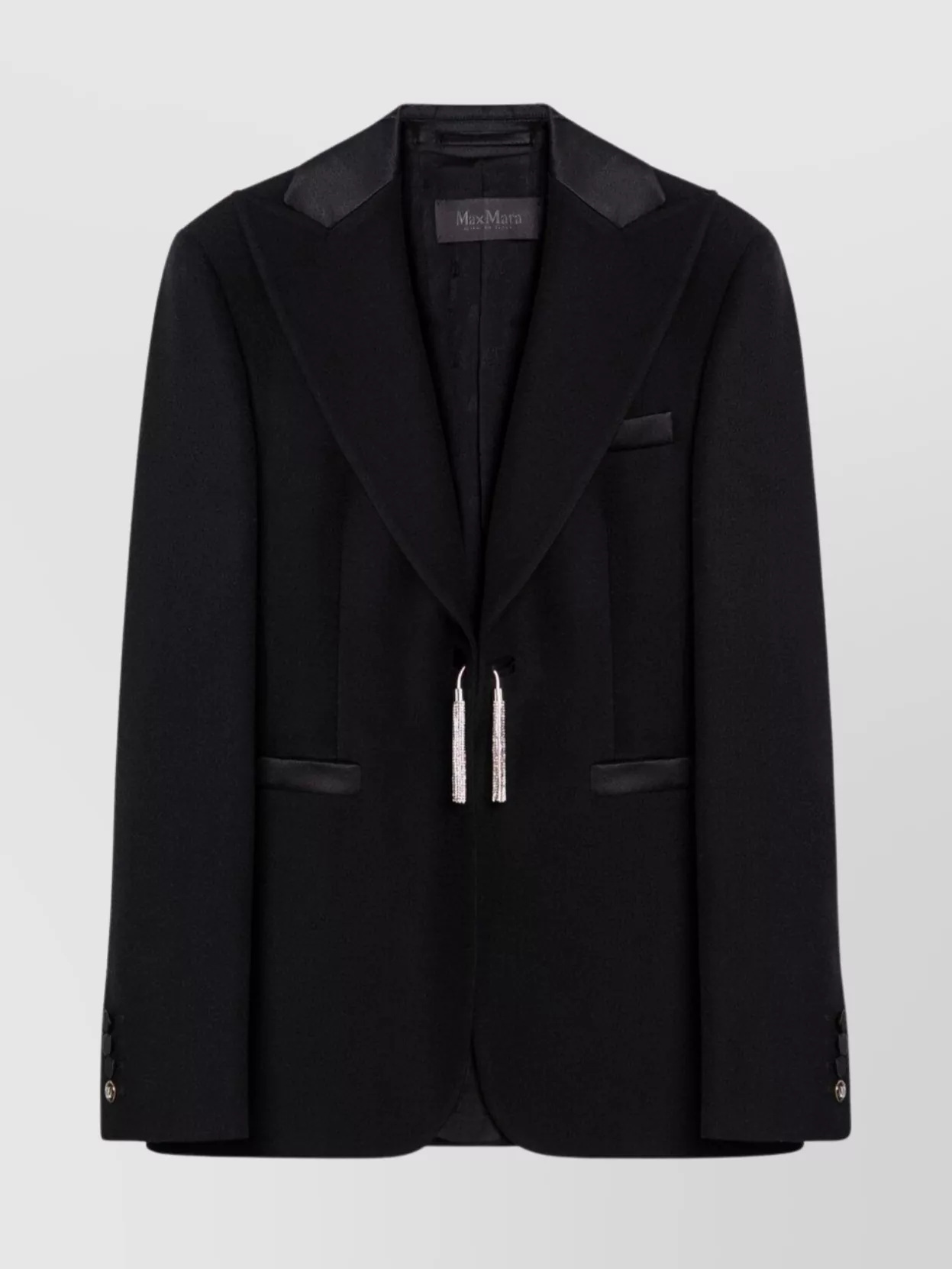 Max Mara Wool Smoking Jacket Tassel Detail In Black