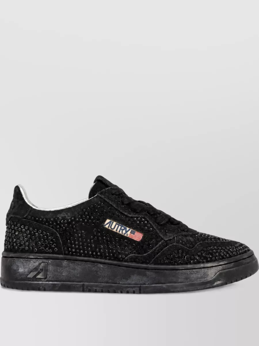 Autry Crystal-Embellished Suede Lace-Up Sneakers