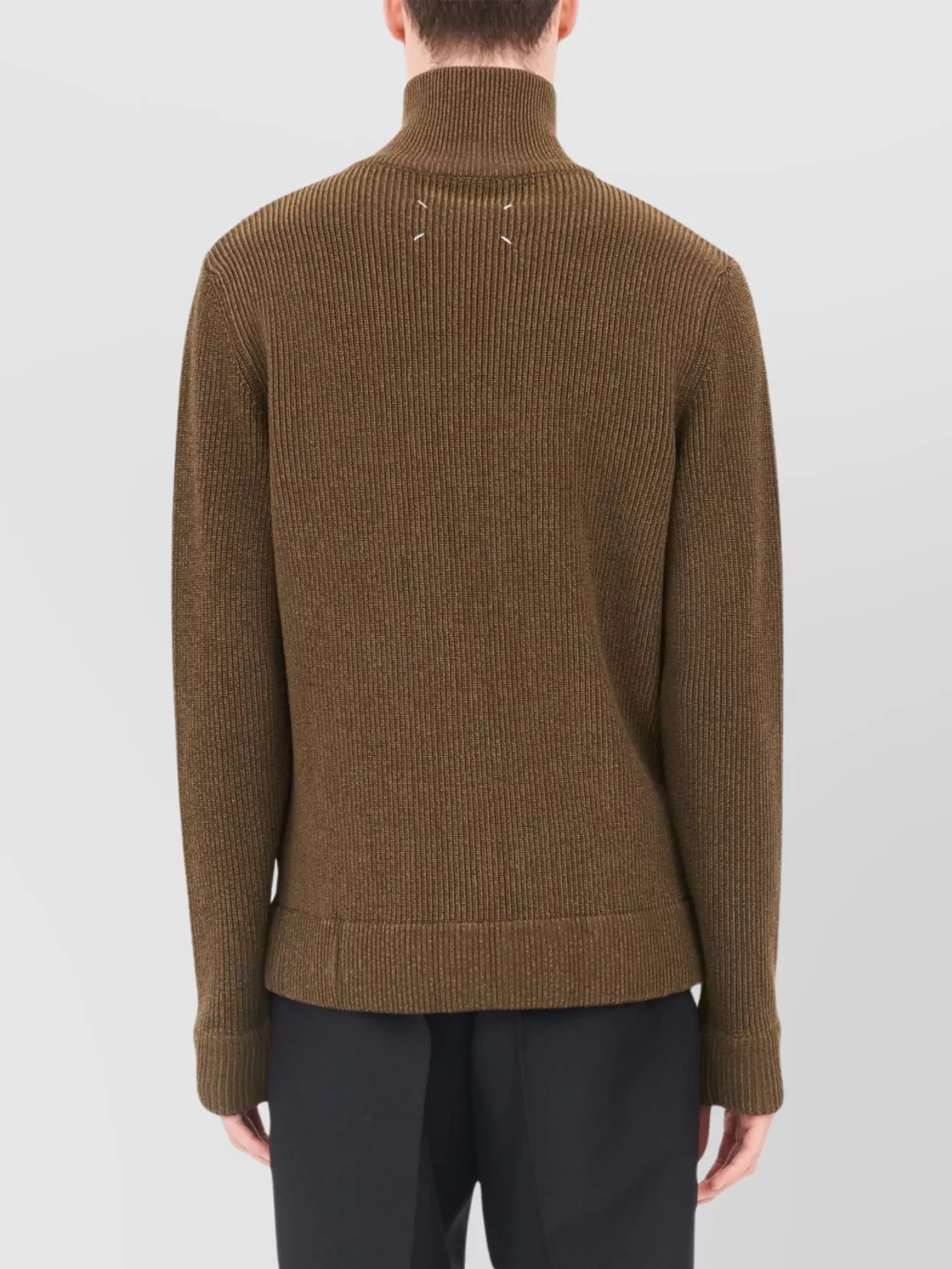 Maison Margiela High Neck Ribbed-Knit Zip-Up Sweater