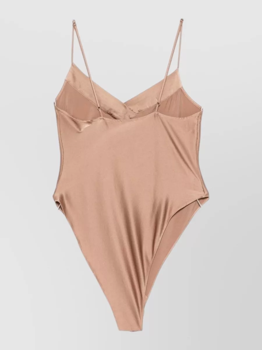 Forte Forte Silk Satin Bodysuit Pleated Detail V Neckline