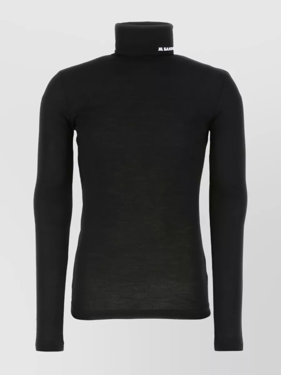 Jil Sander Neckline Logo Print Knit Sweater In Black