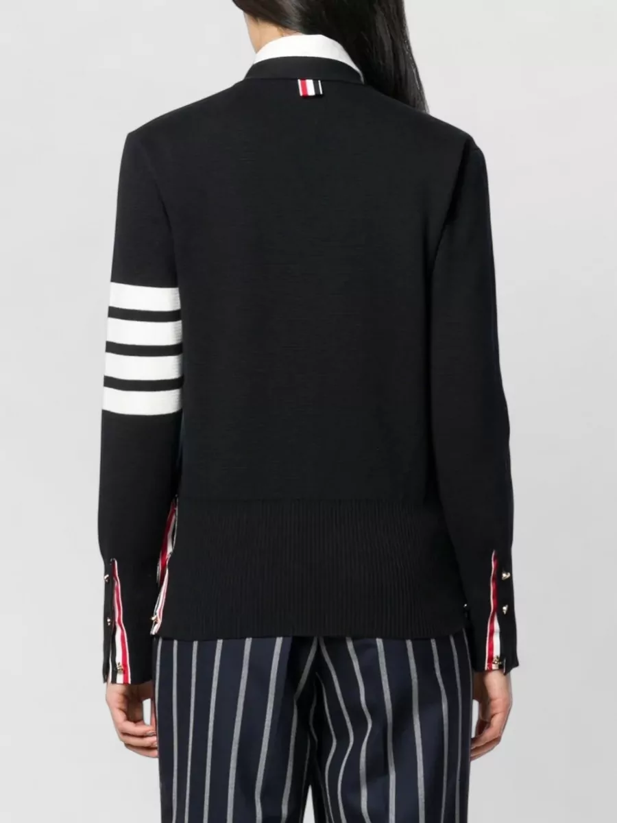 Thom Browne V Neck Striped Sleeve Cardigan With Pockets
