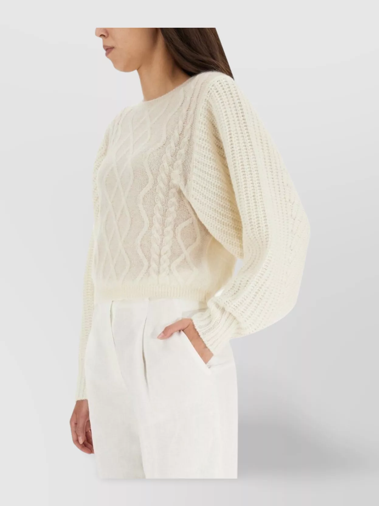 Shop Fabiana Filippi Cable Knit Crew Neck Sweater