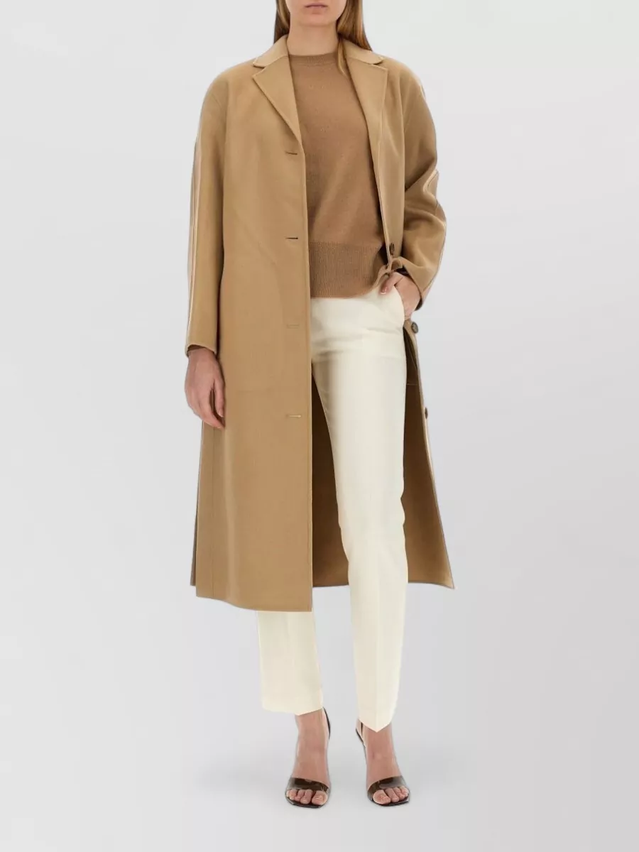 Theory Long Coat Belted Waist Notched Lapels In Brown