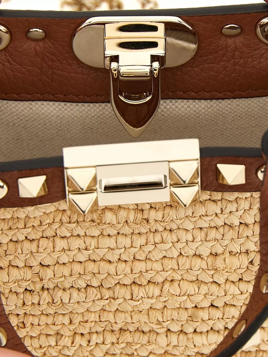 Valentino Garavani Rockstud Mini Straw Tote Bag
