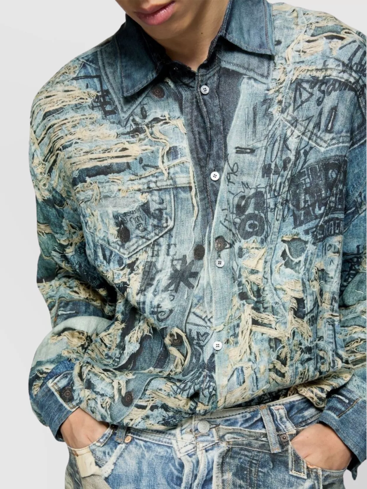 Acne Studios Casual Distressed Graphic Print Shirt