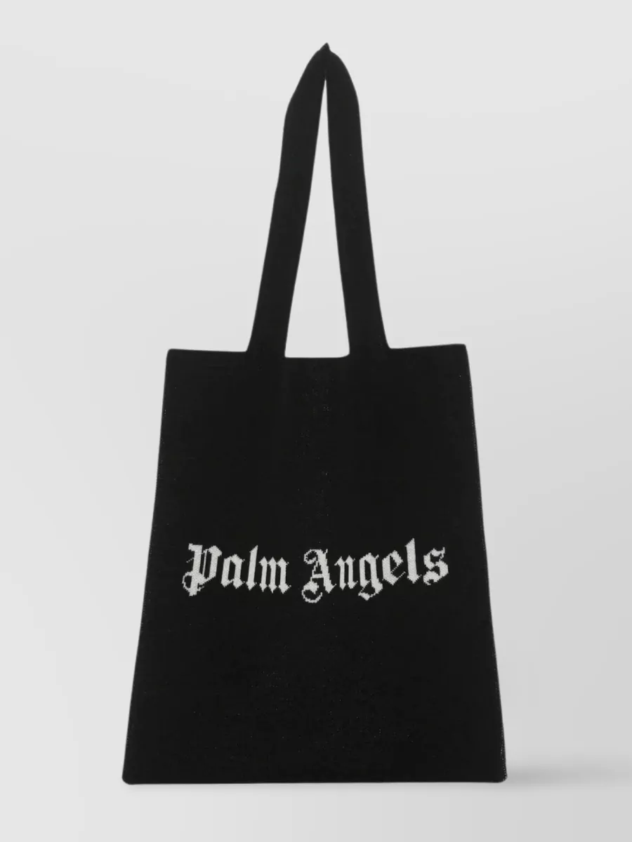 Shop Palm Angels Wool Blend Tote With Flat Handles In Black