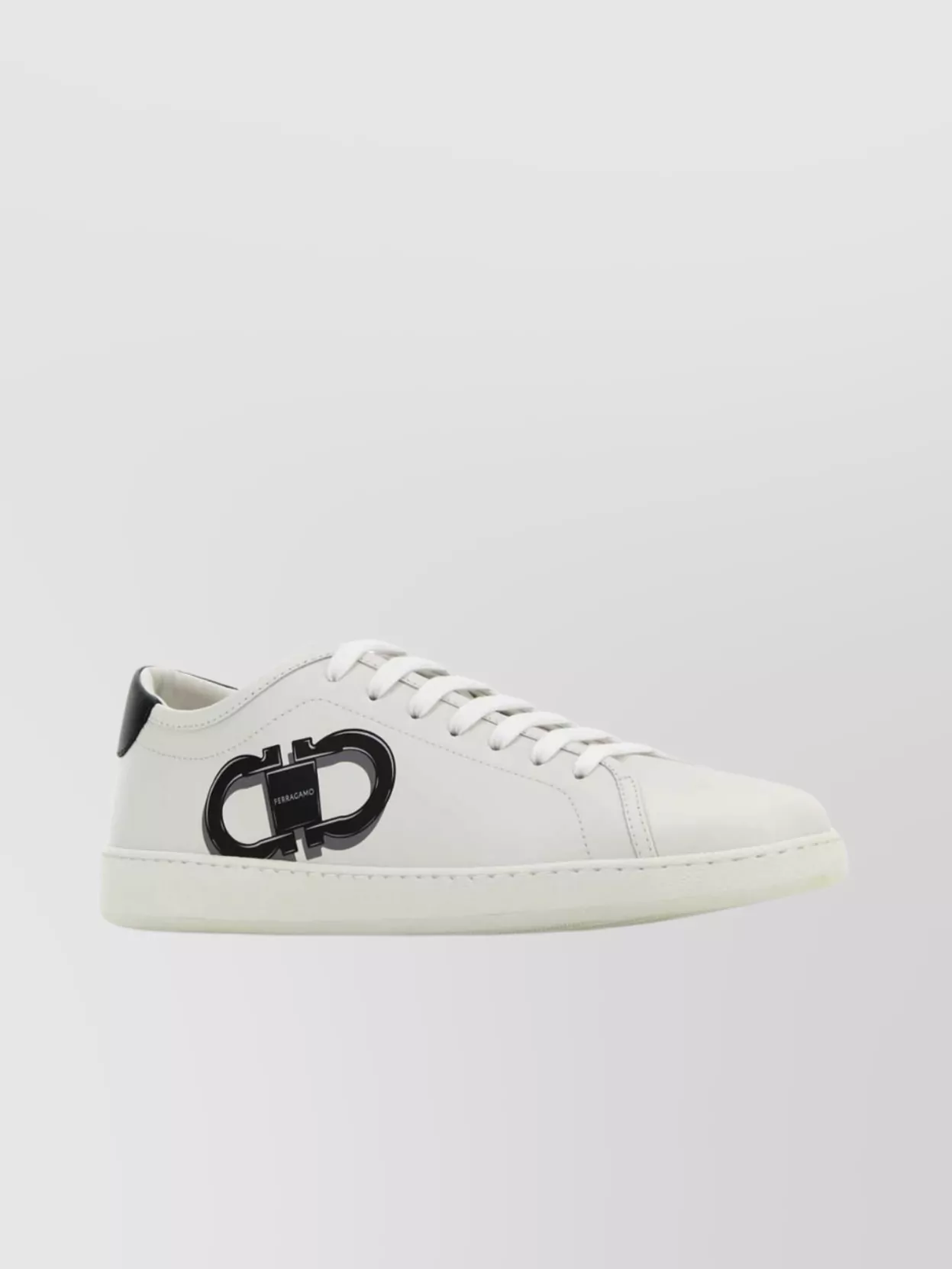 Ferragamo White Sneakers With Gancini Print On The Side And Contrasting Heel In Leather Man