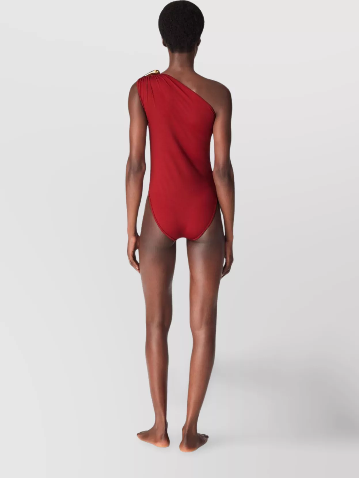 Bottega Veneta Gold-tone Hardware One-shoulder Swimsuit In Red
