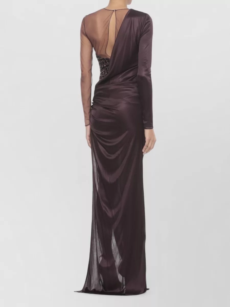 Elisabetta Franchi Viscose Long-Sleeve Draped Gown