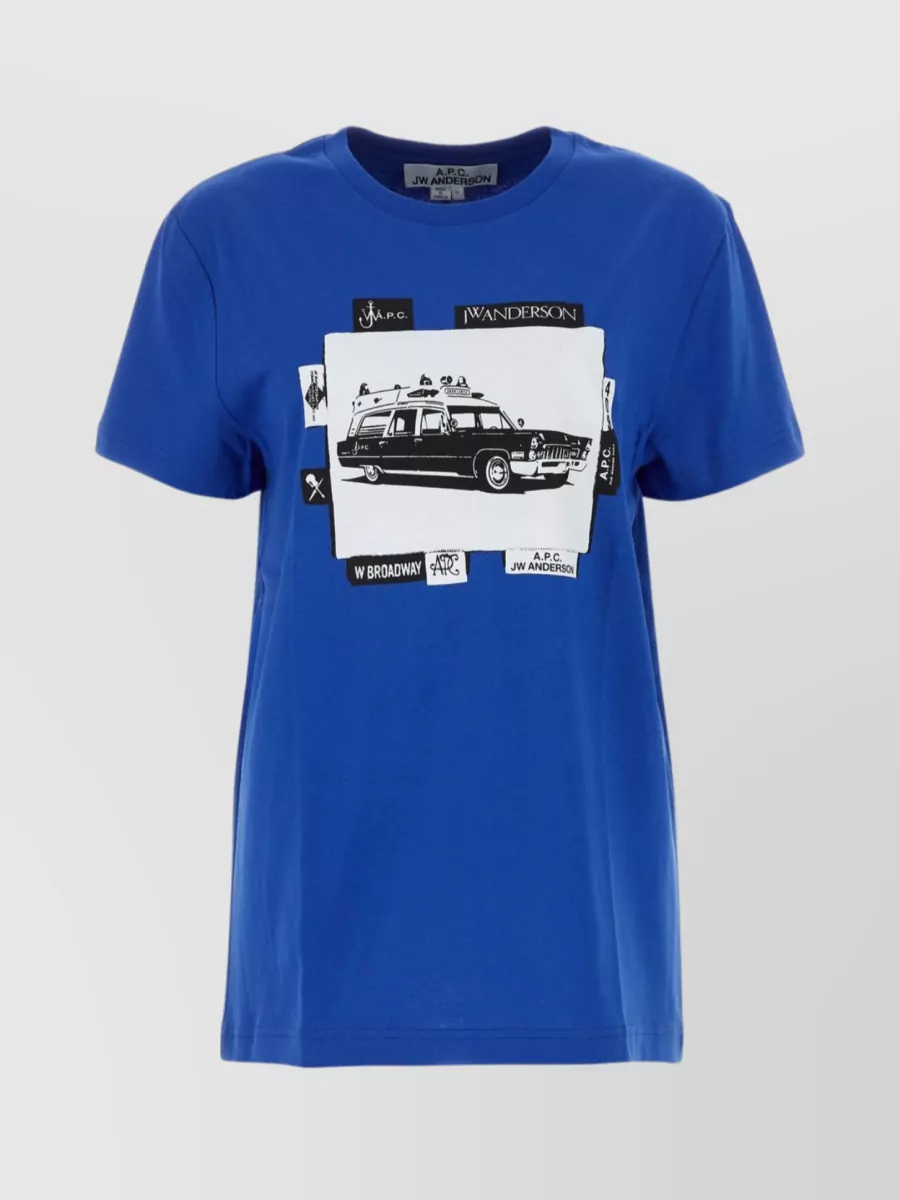 Shop Apc Cotton Crew-neck Logo Print T-shirt In Blue