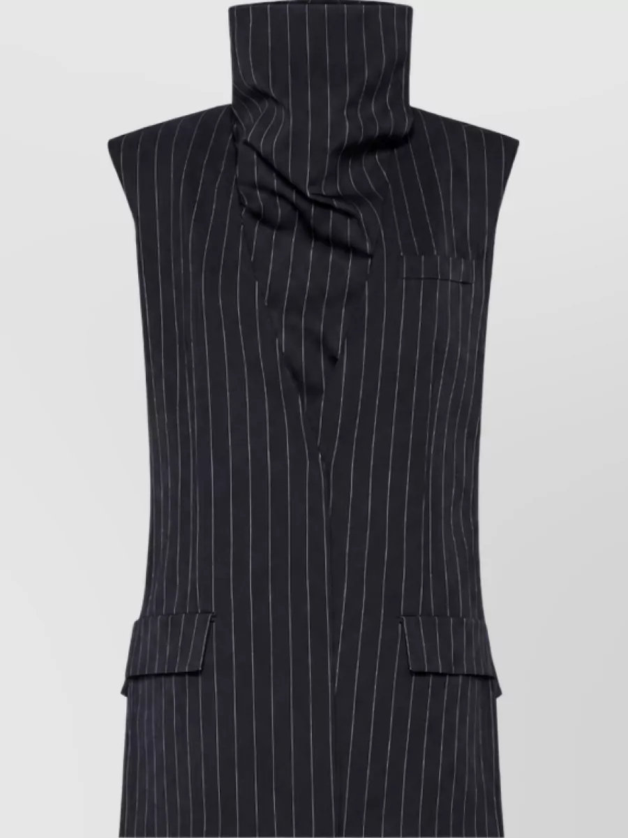 Sportmax Pinstriped Wool Sleeveless V-Neck Jacket