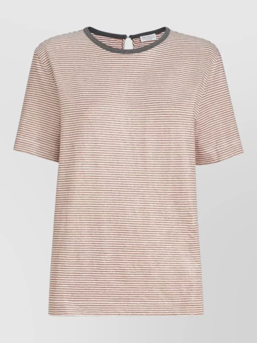 Brunello Cucinelli Striped linen crew neck short-sleeve t-shirt