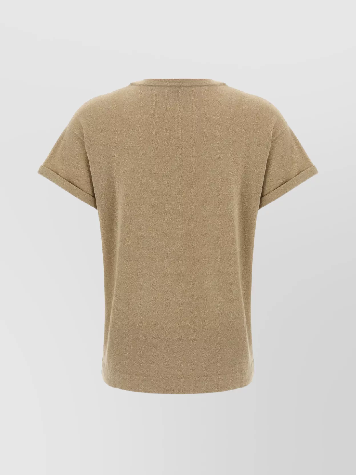 Brunello Cucinelli Crew Neck Lamé Cashmere T-Shirt Rolled Sleeves