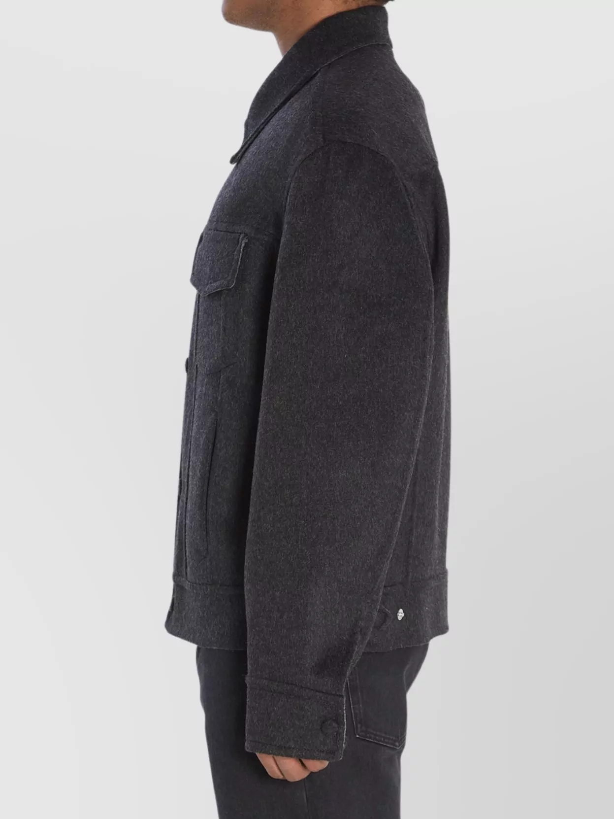 Ami Alexandre Mattiussi Wool Trucker Jacket Pointed Collar In Black
