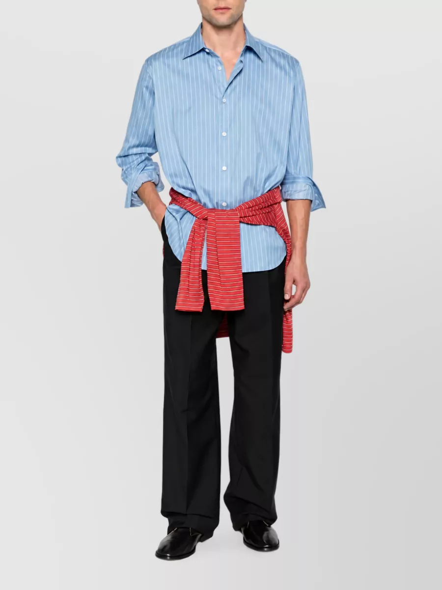 Auralee silk cotton striped long-sleeve shirt