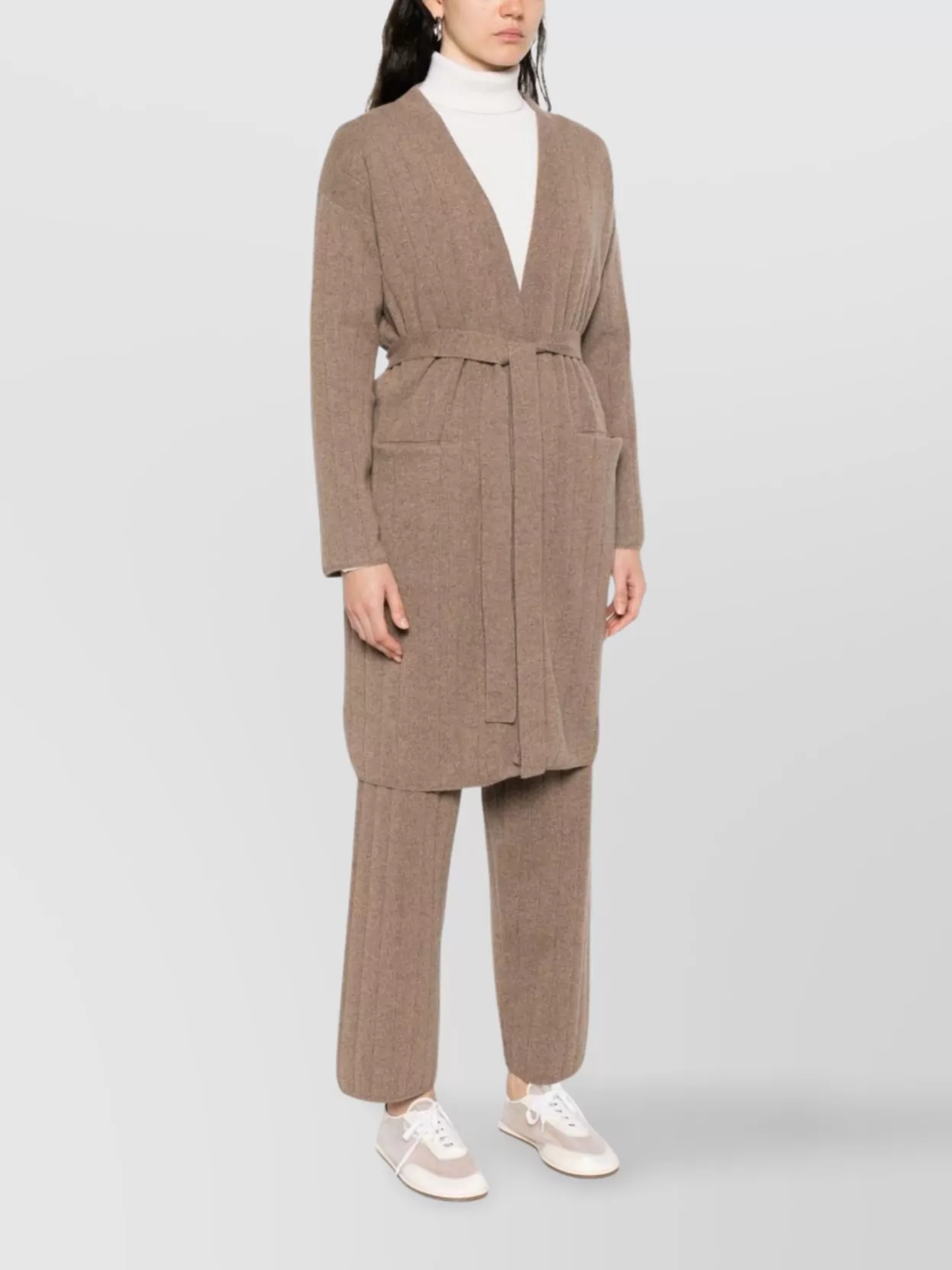 Max Mara Cashmere Cardigan With Belted Waist And Pockets In Brown